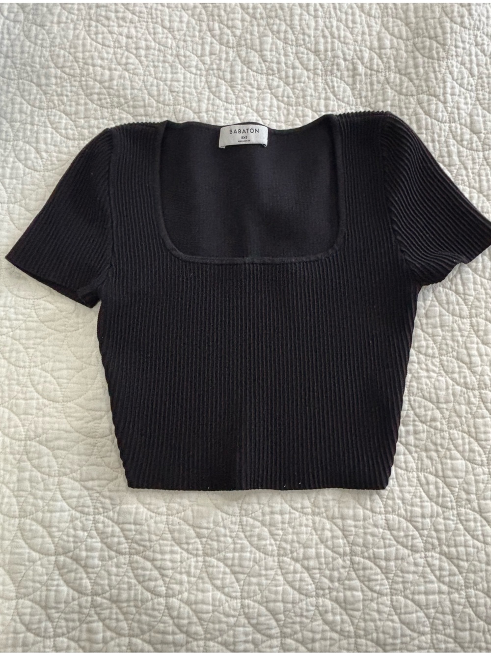 Babaton Black Ribbed Crewneck Crop Top